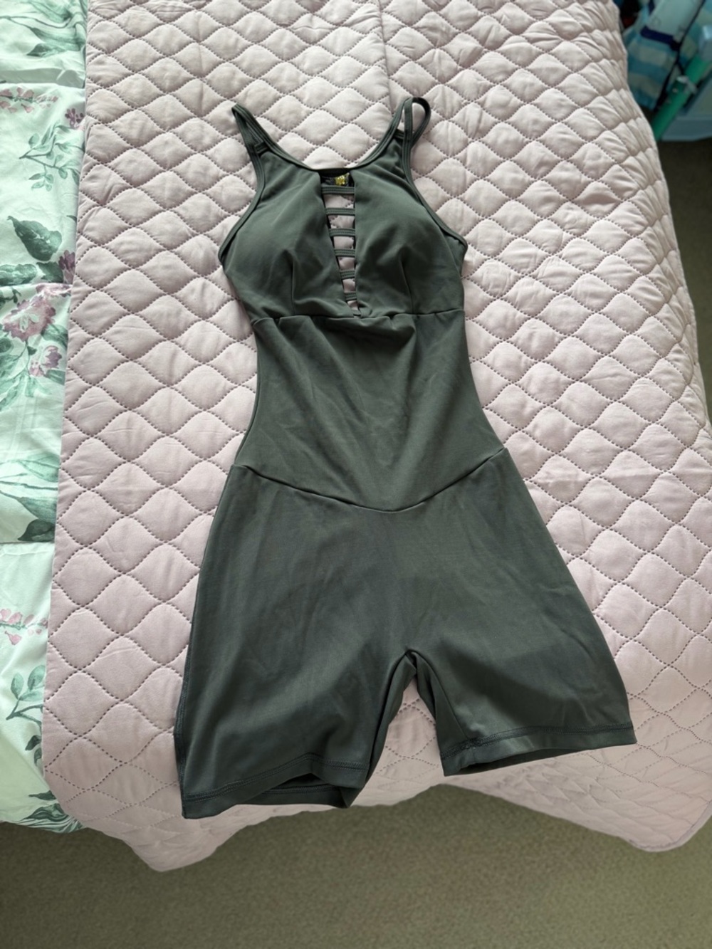 Gray One-Piece Romper with Front Ladder Detail